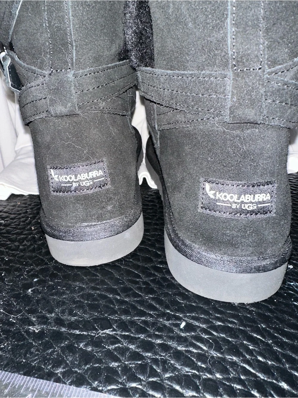 Koolaburra Black Suede Faux Fur Strap Winter Boots